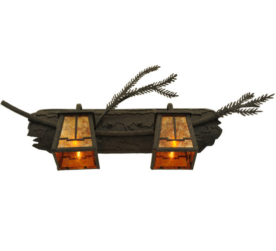 Meyda Lighting Pine Branch 25" 2-Light Coffee Bean Valley View Vanity Light With Amber Mica Shade Glass