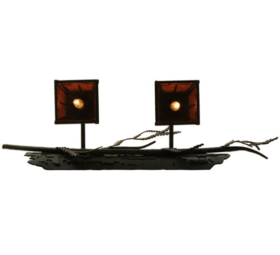 Meyda Lighting Pine Branch 25" 2-Light Coffee Bean Valley View Vanity Light With Amber Mica Shade Glass