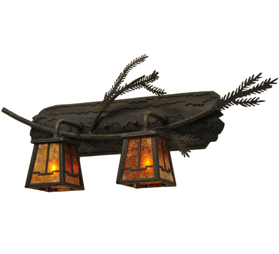 Meyda Lighting Pine Branch 25" 2-Light Coffee Bean Valley View Vanity Light With Amber Mica Shade Glass