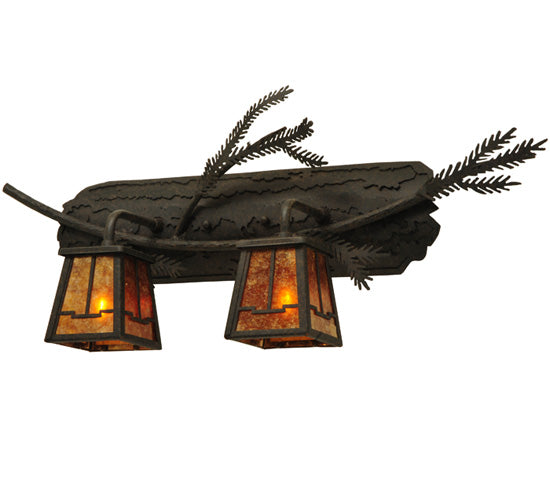 Meyda Lighting Pine Branch 25" 2-Light Coffee Bean Valley View Vanity Light With Amber Mica Shade Glass