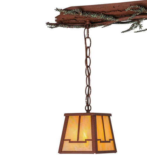 Meyda Lighting Pine Branch 26" 2-Light Rust Valley View Island Pendant Light With Beige Iridescent Shade Glass