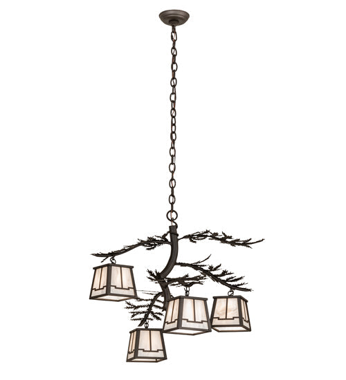 Meyda Lighting Pine Branch 26" 4-Light Oil Rubbed Bronze Valley View Chandelier With Slate Gray Shade Glass