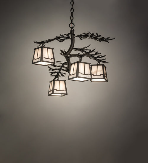 Meyda Lighting Pine Branch 26" 4-Light Oil Rubbed Bronze Valley View Chandelier With Slate Gray Shade Glass