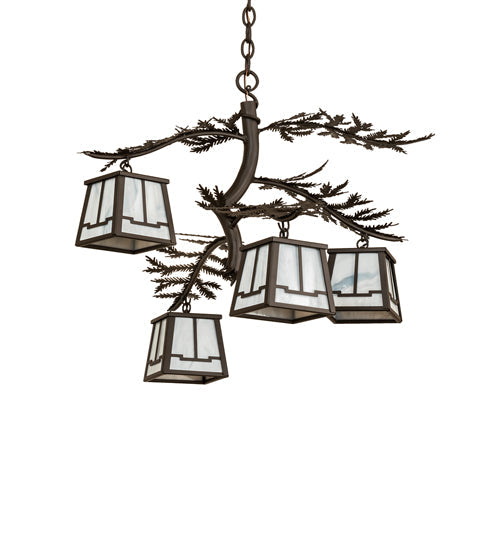 Meyda Lighting Pine Branch 26" 4-Light Oil Rubbed Bronze Valley View Chandelier With Slate Gray Shade Glass