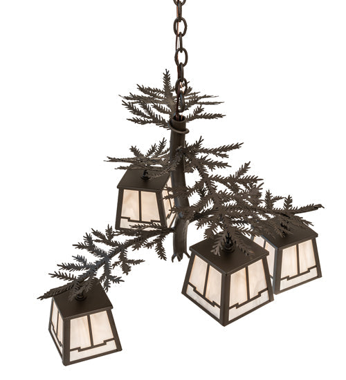 Meyda Lighting Pine Branch 26" 4-Light Oil Rubbed Bronze Valley View Chandelier With Slate Gray Shade Glass