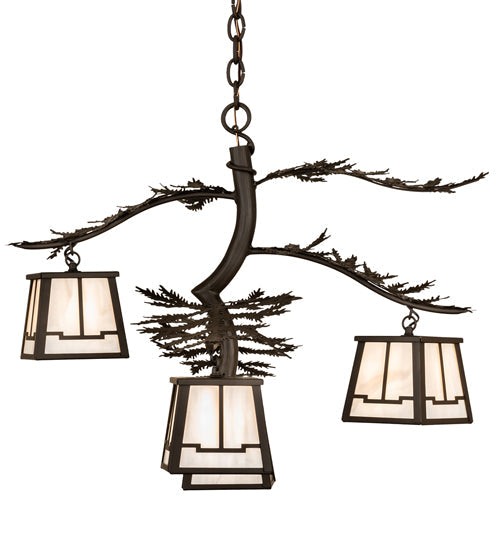 Meyda Lighting Pine Branch 26" 4-Light Oil Rubbed Bronze Valley View Chandelier With Slate Gray Shade Glass