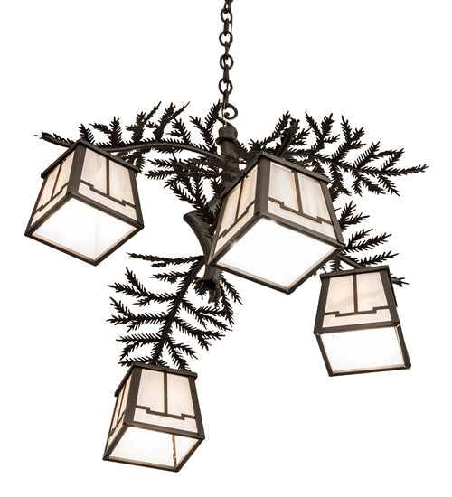 Meyda Lighting Pine Branch 26" 4-Light Oil Rubbed Bronze Valley View Chandelier With Slate Gray Shade Glass