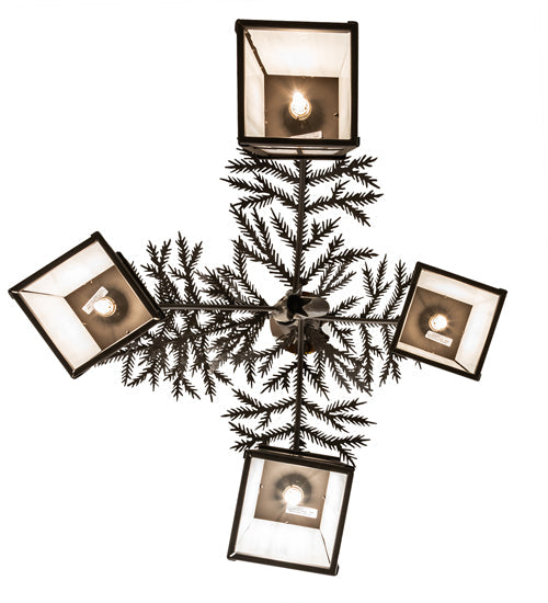 Meyda Lighting Pine Branch 26" 4-Light Oil Rubbed Bronze Valley View Chandelier With Slate Gray Shade Glass
