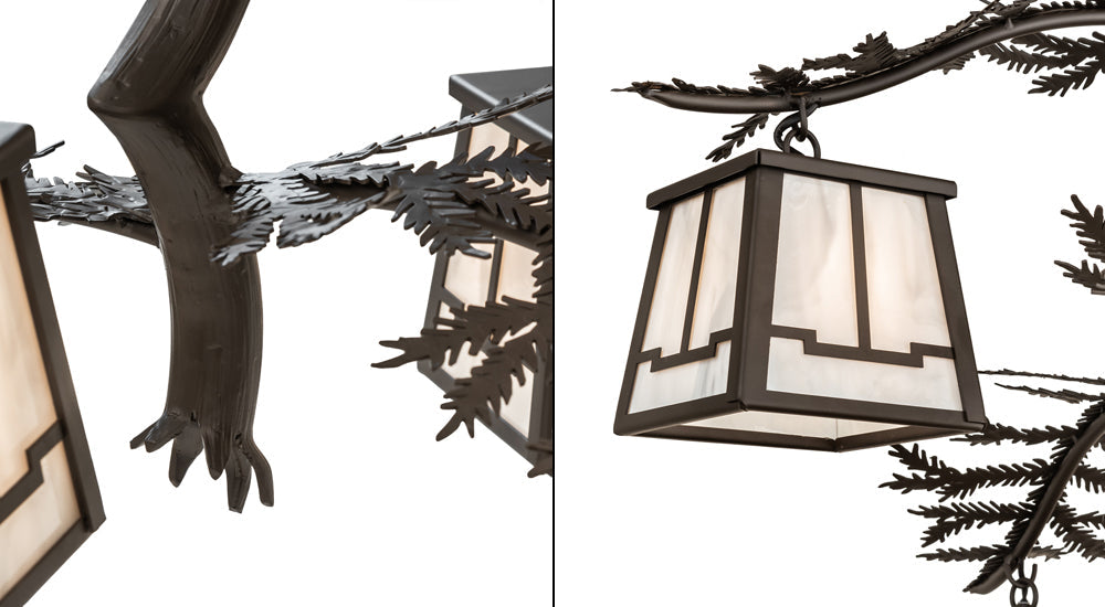 Meyda Lighting Pine Branch 26" 4-Light Oil Rubbed Bronze Valley View Chandelier With Slate Gray Shade Glass