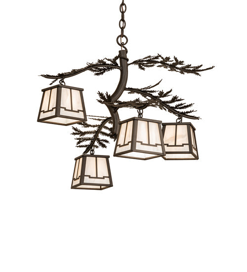 Meyda Lighting Pine Branch 26" 4-Light Oil Rubbed Bronze Valley View Chandelier With Slate Gray Shade Glass