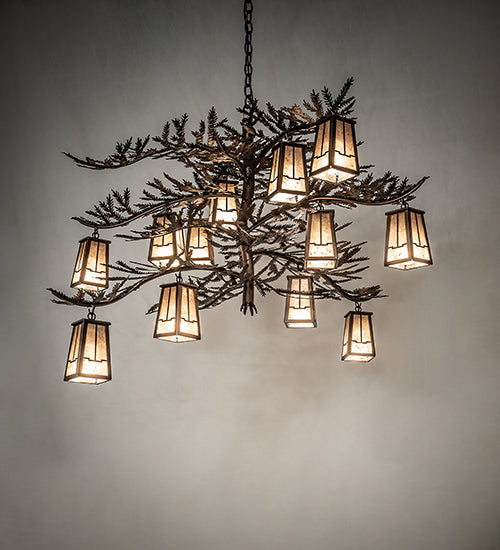 Meyda Lighting Pine Branch 262112 52" 12-Light Mahogany Bronze Valley View Chandelier With Silver Mica Shade Glass