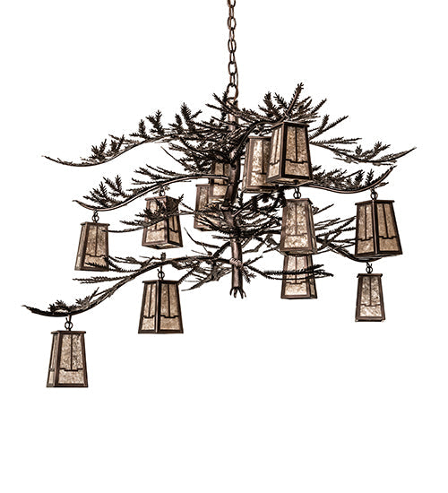 Meyda Lighting Pine Branch 262112 52" 12-Light Mahogany Bronze Valley View Chandelier With Silver Mica Shade Glass