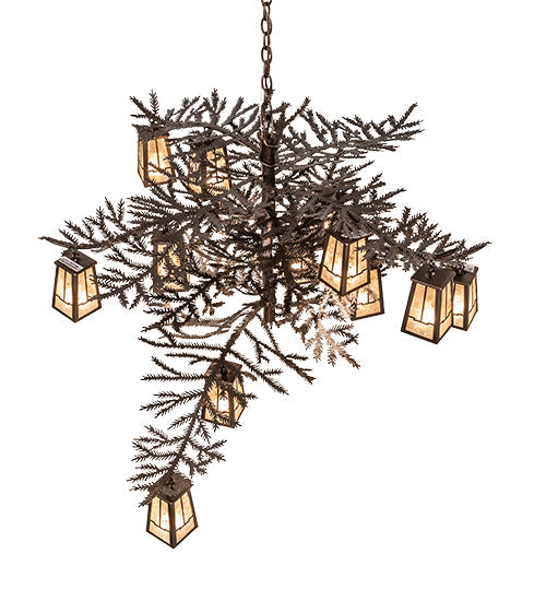 Meyda Lighting Pine Branch 262112 52" 12-Light Mahogany Bronze Valley View Chandelier With Silver Mica Shade Glass