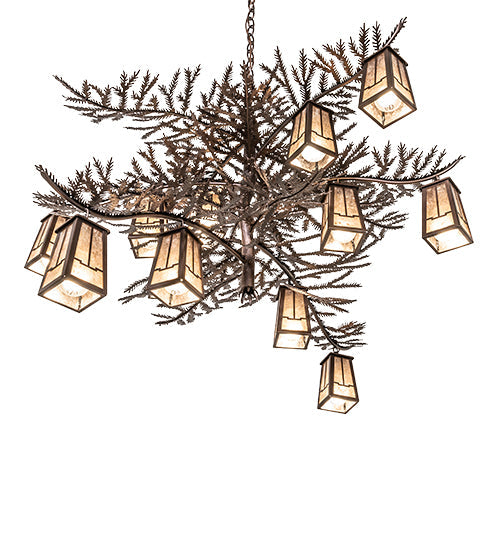 Meyda Lighting Pine Branch 262112 52" 12-Light Mahogany Bronze Valley View Chandelier With Silver Mica Shade Glass
