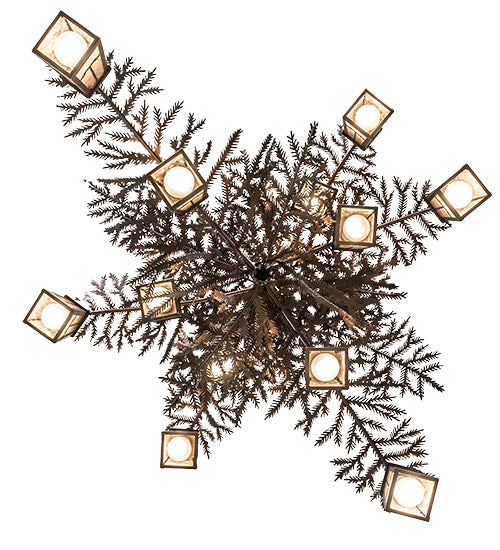 Meyda Lighting Pine Branch 262112 52" 12-Light Mahogany Bronze Valley View Chandelier With Silver Mica Shade Glass