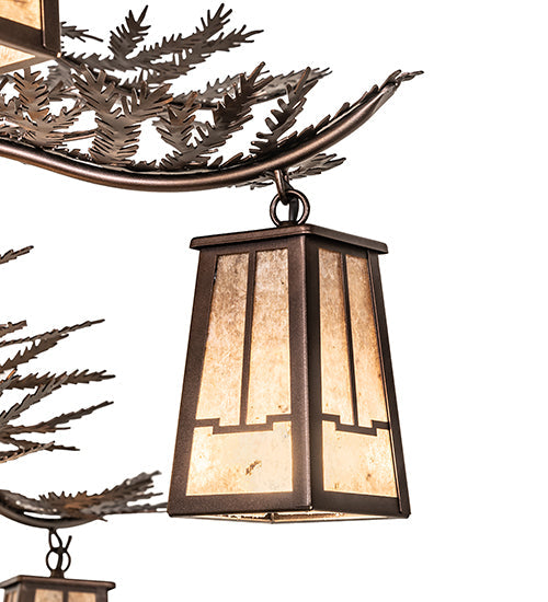 Meyda Lighting Pine Branch 262112 52" 12-Light Mahogany Bronze Valley View Chandelier With Silver Mica Shade Glass