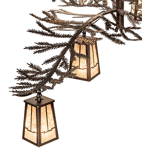 Meyda Lighting Pine Branch 262112 52" 12-Light Mahogany Bronze Valley View Chandelier With Silver Mica Shade Glass
