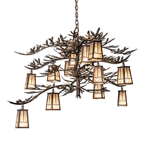 Meyda Lighting Pine Branch 262112 52" 12-Light Mahogany Bronze Valley View Chandelier With Silver Mica Shade Glass