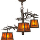 Meyda Lighting Pine Branch 28" 3-Light Cafe Noir Valley View Chandelier With Amber Mica Shade Glass