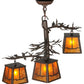 Meyda Lighting Pine Branch 28" 3-Light Cafe Noir Valley View Chandelier With Amber Mica Shade Glass