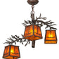Meyda Lighting Pine Branch 28" 3-Light Cafe Noir Valley View Chandelier With Amber Mica Shade Glass