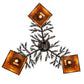Meyda Lighting Pine Branch 28" 3-Light Cafe Noir Valley View Chandelier With Amber Mica Shade Glass