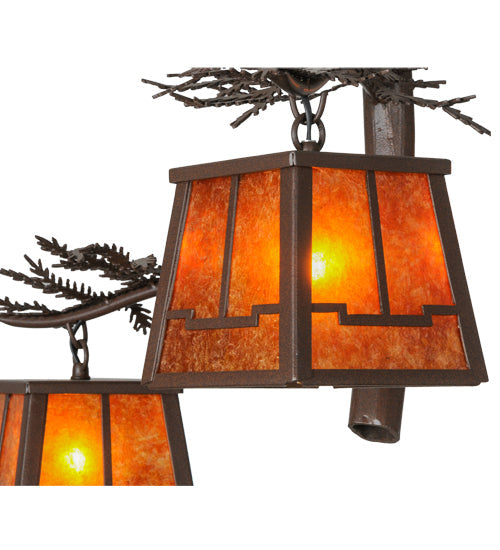Meyda Lighting Pine Branch 28" 3-Light Cafe Noir Valley View Chandelier With Amber Mica Shade Glass