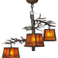Meyda Lighting Pine Branch 28" 3-Light Cafe Noir Valley View Chandelier With Amber Mica Shade Glass