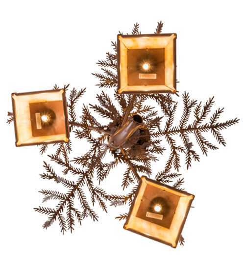 Meyda Lighting Pine Branch 28" 3-Light Rust Valley View Chandelier With Beige Iridescent Shade Glass