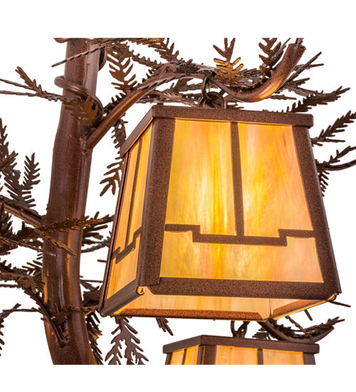 Meyda Lighting Pine Branch 28" 3-Light Rust Valley View Chandelier With Beige Iridescent Shade Glass