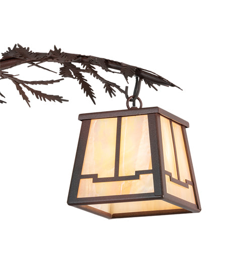 Meyda Lighting Pine Branch 28" 3-Light Rust & Wrought Iron Valley View Chandelier With Beige Iridescent Shade Glass