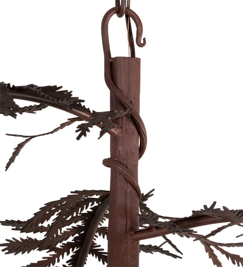 Meyda Lighting Pine Branch 28" 3-Light Rust & Wrought Iron Valley View Chandelier With Beige Iridescent Shade Glass