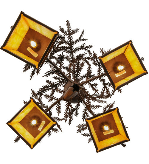Meyda Lighting Pine Branch 28" 4-Light Cafe Noir Chandelier With Beige Art Shade Glass