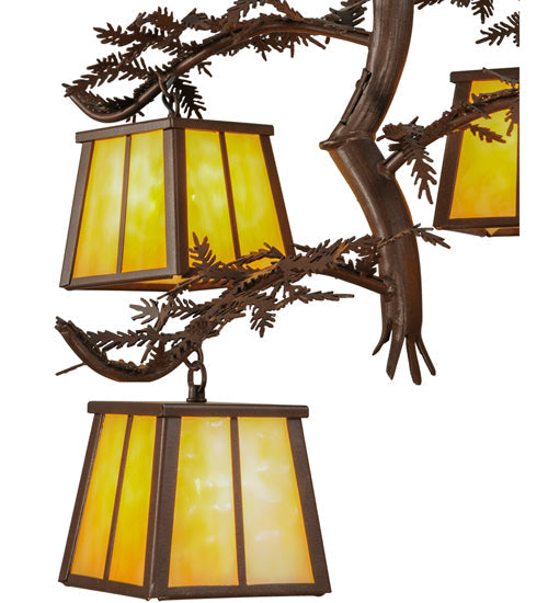 Meyda Lighting Pine Branch 28" 4-Light Cafe Noir Chandelier With Beige Art Shade Glass