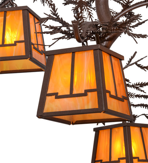Meyda Lighting Pine Branch 28" 4-Light Cafe Noir Valley View Chandelier With Honey Opal Art Frosted Shade Glass