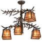 Meyda Lighting Pine Branch 28" 4-Light Cafe Noir Valley View Chandelier With Silver Mica Shade Glass