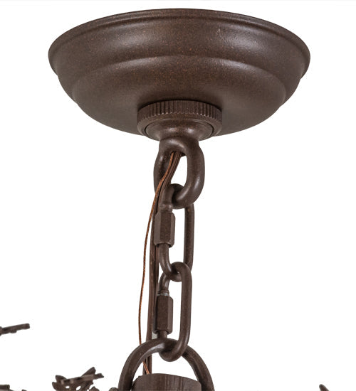 Meyda Lighting Pine Branch 28" 4-Light Cafe Noir Valley View Chandelier With Silver Mica Shade Glass