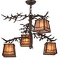 Meyda Lighting Pine Branch 28" 4-Light Cafe Noir Valley View Chandelier With Silver Mica Shade Glass