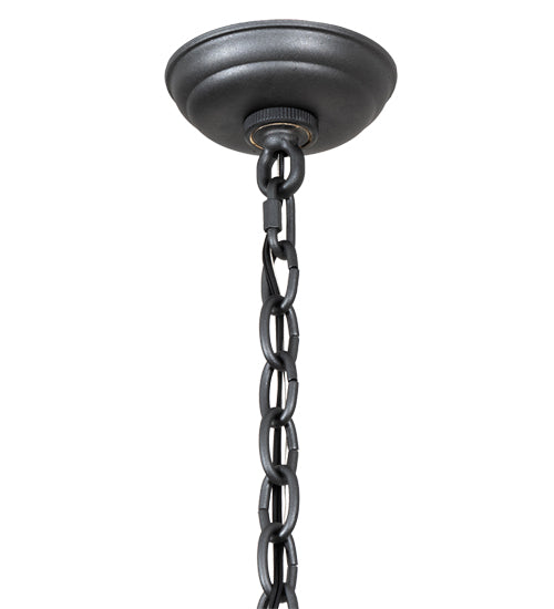 Meyda Lighting Pine Branch 28" 5-Light Gun Metal & Green Branches Valley View Chandelier With Silver Mica Shade Glass