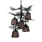 Meyda Lighting Pine Branch 28" 5-Light Gun Metal & Green Branches Valley View Chandelier With Silver Mica Shade Glass