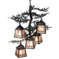 Meyda Lighting Pine Branch 28" 5-Light Gun Metal & Green Branches Valley View Chandelier With Silver Mica Shade Glass