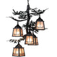 Meyda Lighting Pine Branch 28" 5-Light Gun Metal & Green Branches Valley View Chandelier With Silver Mica Shade Glass