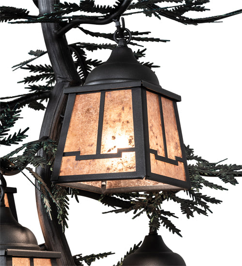 Meyda Lighting Pine Branch 28" 5-Light Gun Metal & Green Branches Valley View Chandelier With Silver Mica Shade Glass