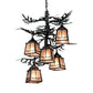 Meyda Lighting Pine Branch 28" 5-Light Gun Metal & Green Branches Valley View Chandelier With Silver Mica Shade Glass