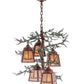 Meyda Lighting Pine Branch 28" 5-Light Rust With Green Branches Chandelier With Silver Mica Shade Glass