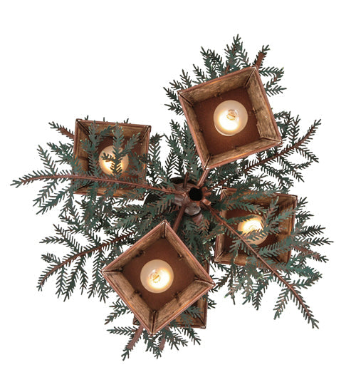 Meyda Lighting Pine Branch 28" 5-Light Rust With Green Branches Chandelier With Silver Mica Shade Glass