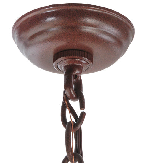Meyda Lighting Pine Branch 28" 5-Light Rust With Green Branches Chandelier With Silver Mica Shade Glass