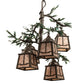 Meyda Lighting Pine Branch 28" 5-Light Timeless Bronze & Green Branches Valley View Chandelier With Silver Mica Shade Glass