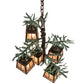 Meyda Lighting Pine Branch 28" 5-Light Timeless Bronze & Green Branches Valley View Chandelier With Silver Mica Shade Glass