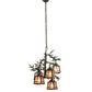 Meyda Lighting Pine Branch 28" 5-Light Timeless Bronze & Green Branches Valley View Chandelier With Silver Mica Shade Glass